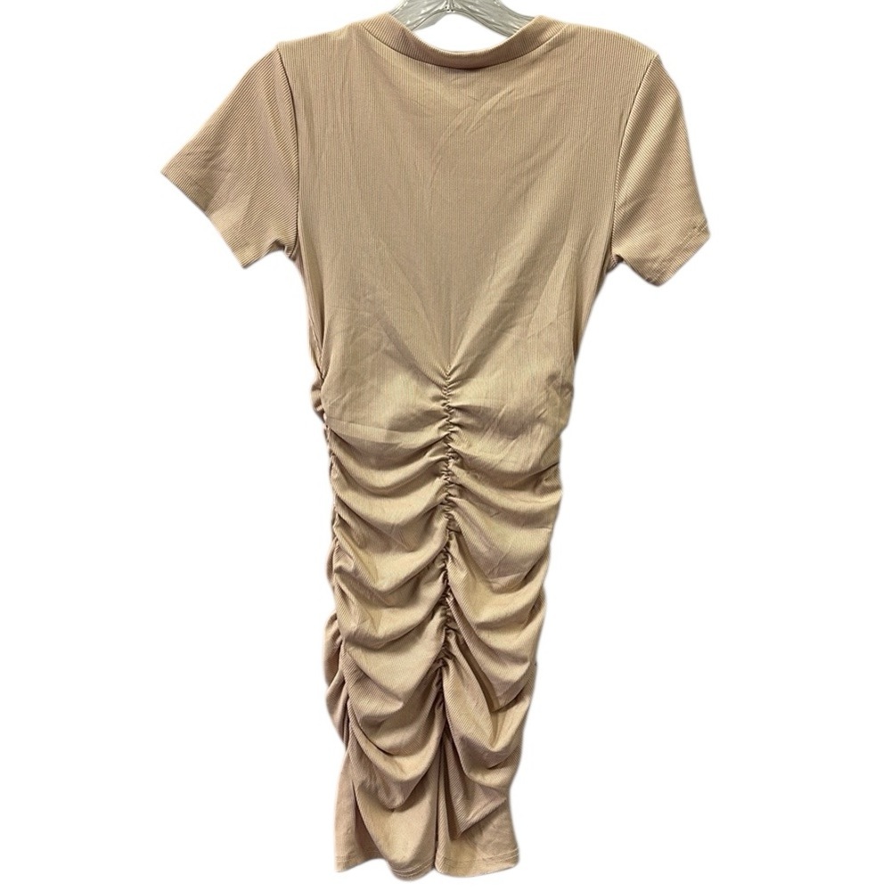 Beyove Ruched Bodycon Ribbed V Neck Button Front Short Sleeve Mini Dress Small - Picture 8 of 10